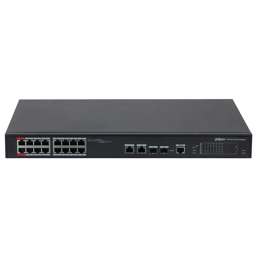 DAHUA PFS4218-16ET-190 10/100, Switch 16 Puertos POE 10/100, 2Uplink Giga, 2SFP, 190w. Administra, Capa 2