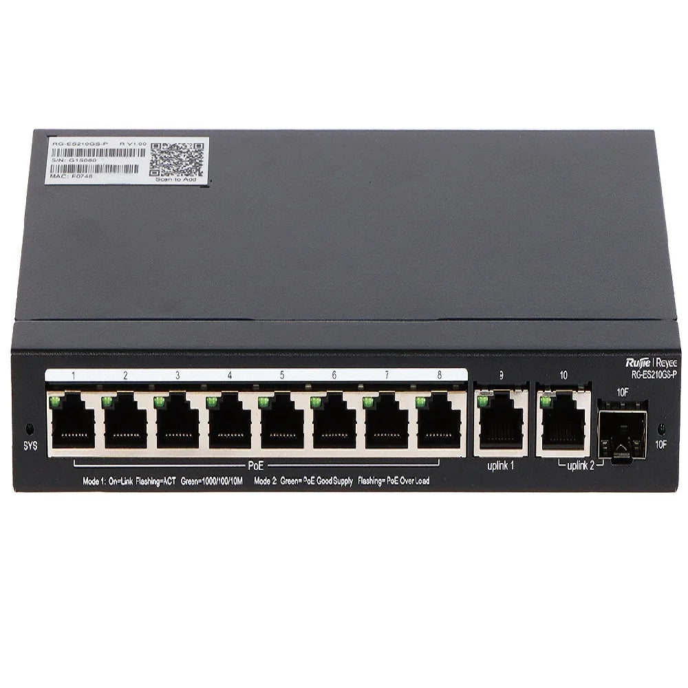 RUIJIE REYEE RG-ES210GS-P Switch 8 Puertos Gigabit PoE+ SFP Combo Cloud