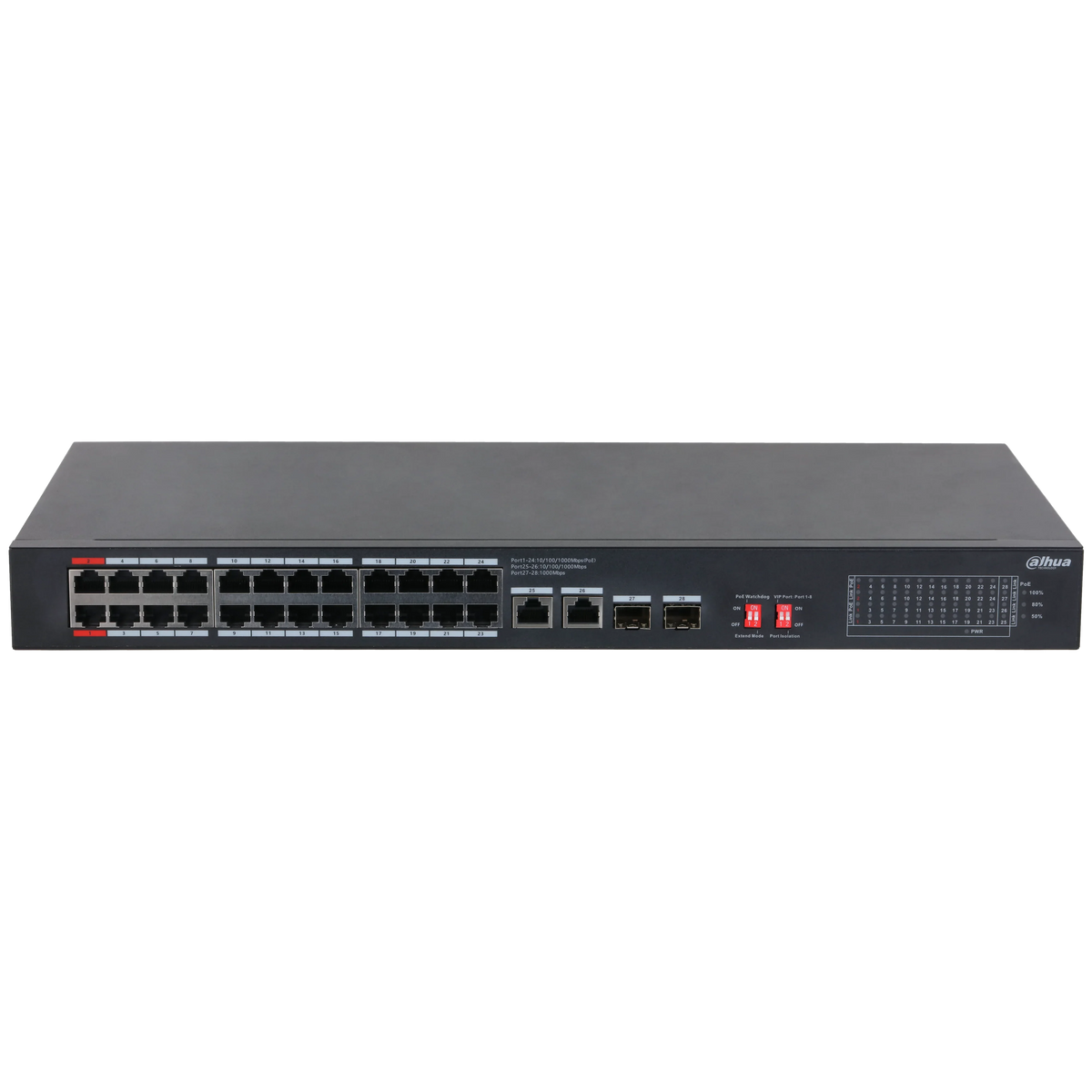 DAHUA DH-S3228-24GT-375 Switch 28 Puertos con 24P PoE Gigabit 2SFP Gb