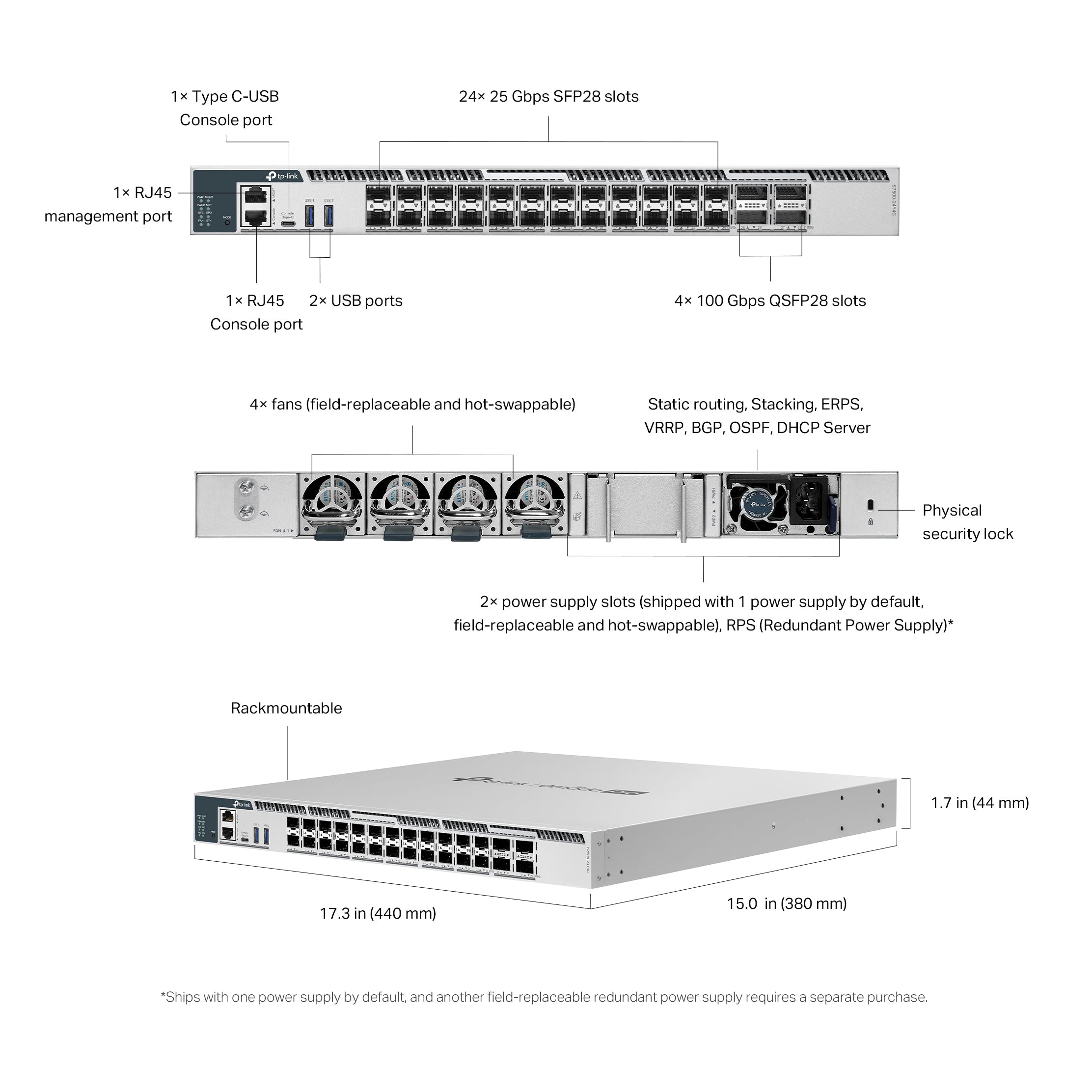 TP-LINK S7500-24Y4C Switch Omada 24 Puertos 25G + 4 Puertos 100G Stackable L3