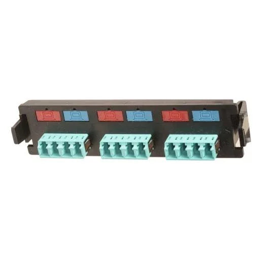 SIEMON RIC-F-LCQ12-01C, Panel fo con 6 acopladores aqua lc duplex mm-sm negro