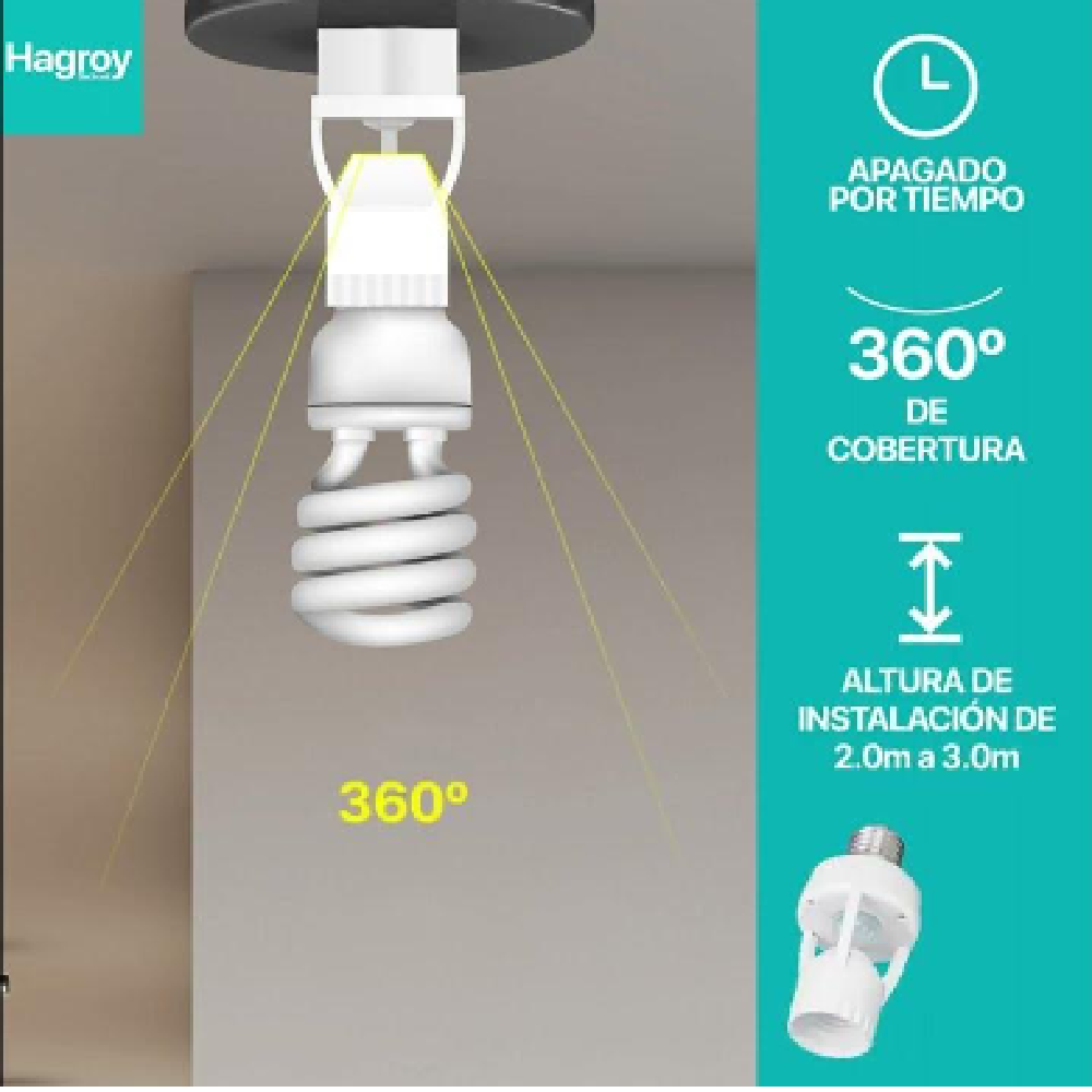 HAGROY HG-LS360 Sensor de Luz para Ahorro de Energía 360º Montaje sobre Socket