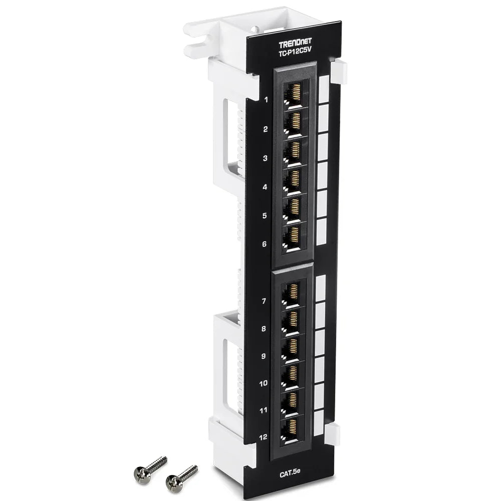 TRENDNET TC-P12C5V - Patch Panel de montaje en pared sin blindaje Cat5e de 12 puertos con soporte 89D incluido