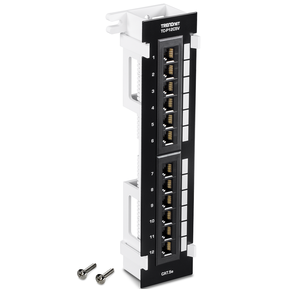 TRENDNET TC-P12C5V - Patch Panel de montaje en pared sin blindaje Cat5e de 12 puertos con soporte 89D incluido