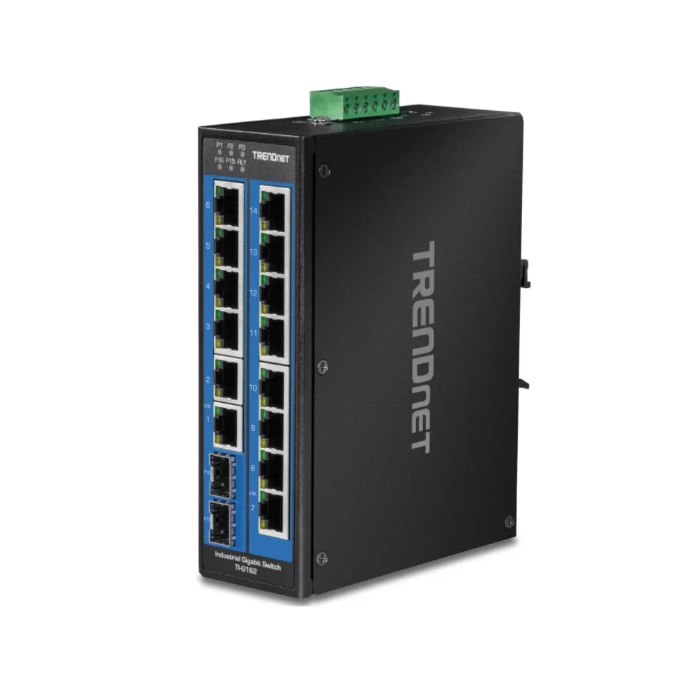 TRENDNET TI-G162 - Conmutador de riel DIN Gigabit industrial endurecido de 16 puertos