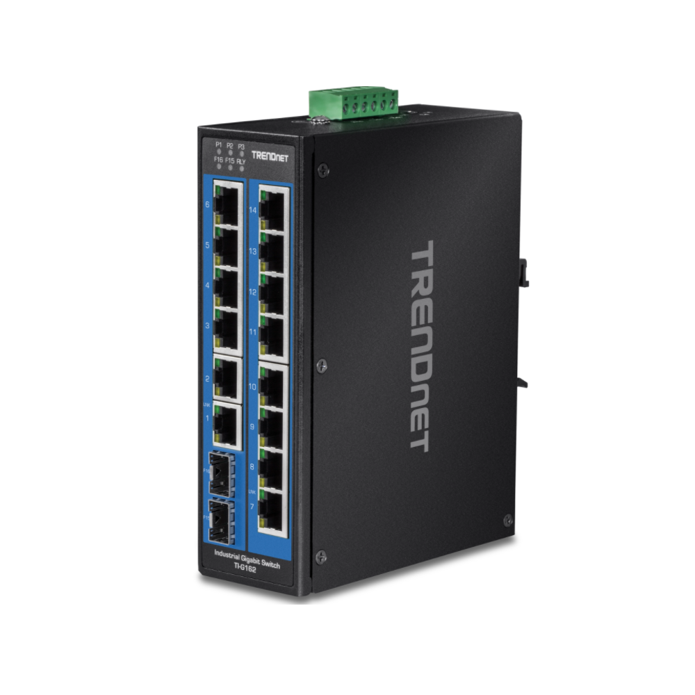 TRENDNET TI-G162 - Conmutador de riel DIN Gigabit industrial endurecido de 16 puertos