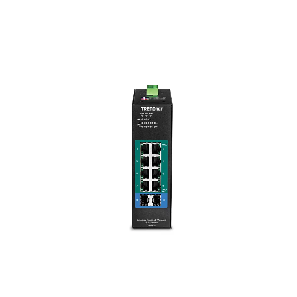 TRENDNET TI-PG102i Switch industrial Gigabit L2 PoE administrado de puertos Gigabit PoE+ y 2 SFP
