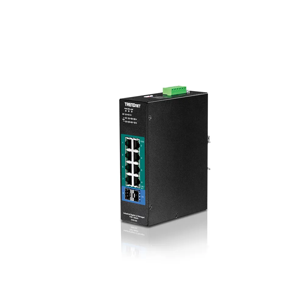 TRENDNET TI-PG102i Switch industrial Gigabit L2 PoE administrado de puertos Gigabit PoE+ y 2 SFP