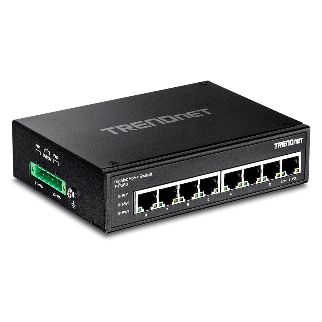 TRENDNET TI-PG80 Switch industrial Gigabit PoE reforzado de 8 puertos