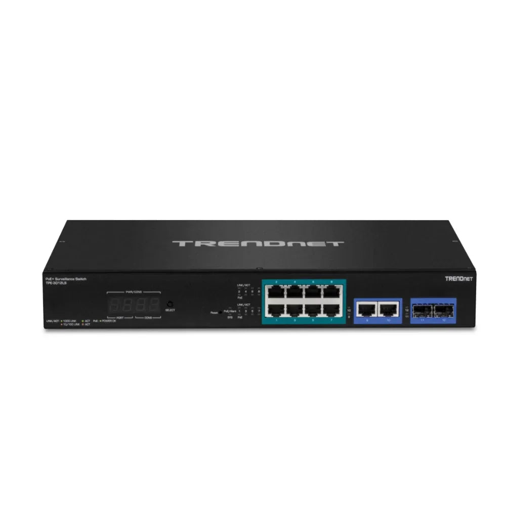 TRENDNET TPE-3012LS - Conmutador de vigilancia inteligente Gigabit PoE de 12 puertos