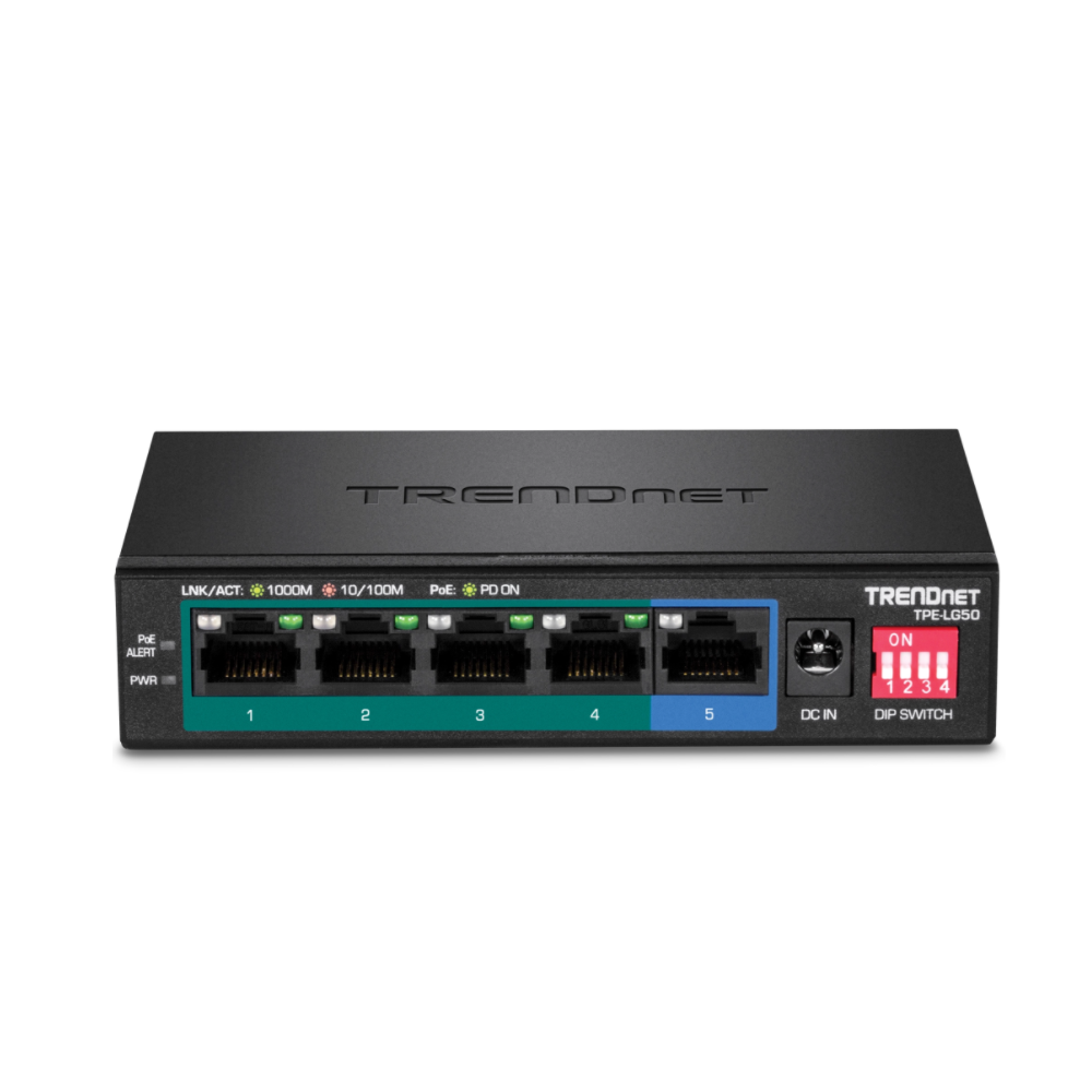 TRENDNET TPE-LG50 - Conmutador PoE de largo alcance Gigabit de 5 puertos