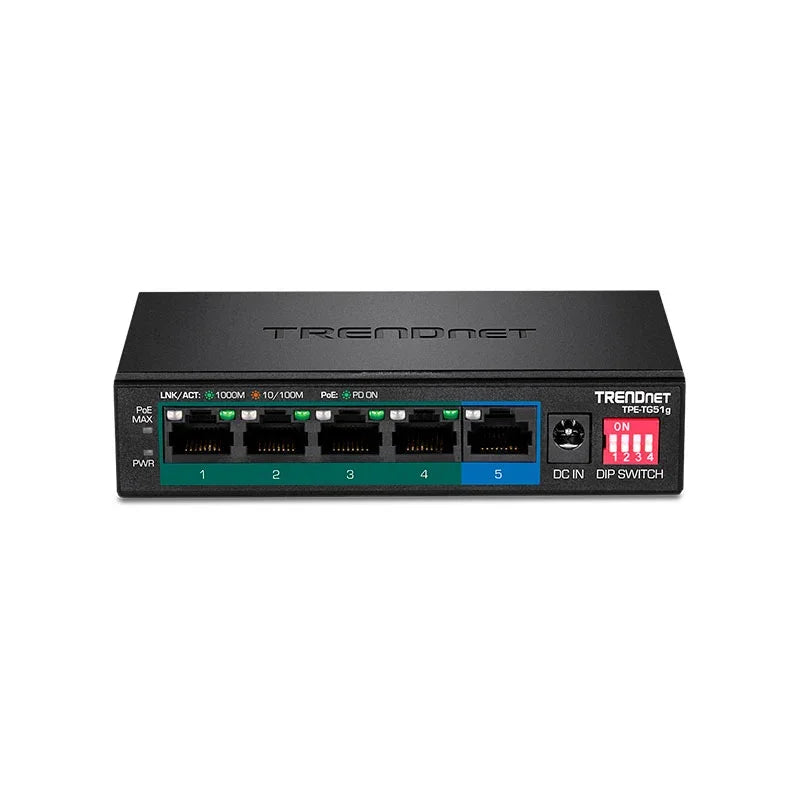 TRENDNET TPE-TG51G Switch de red 4 puertos Gigabit PoE+ y 1 puerto gigabit