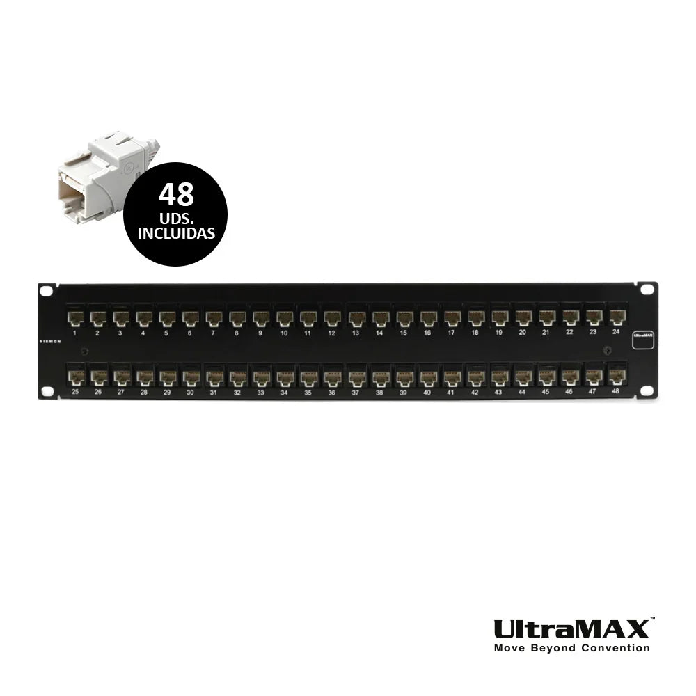SIEMON UP6-F2-48K-RS Patch Panel Modular 48 Puertos UltraMAX Cat6 Jacks U6-P00NB