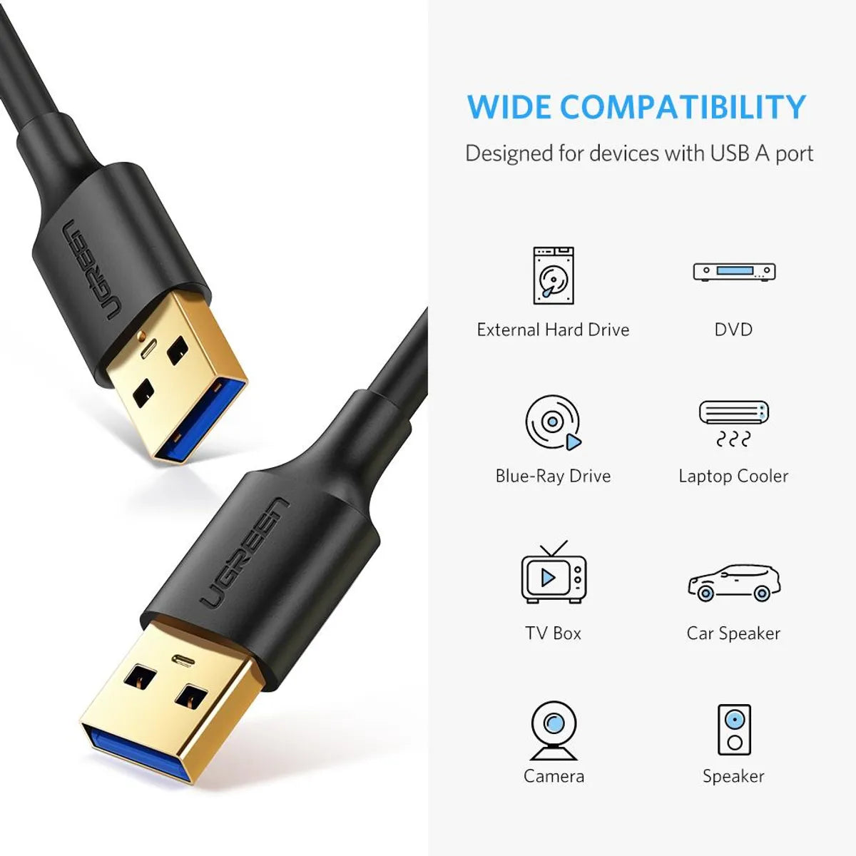 UGREEN US128 10371 Cable USB-A a USB-A 2m