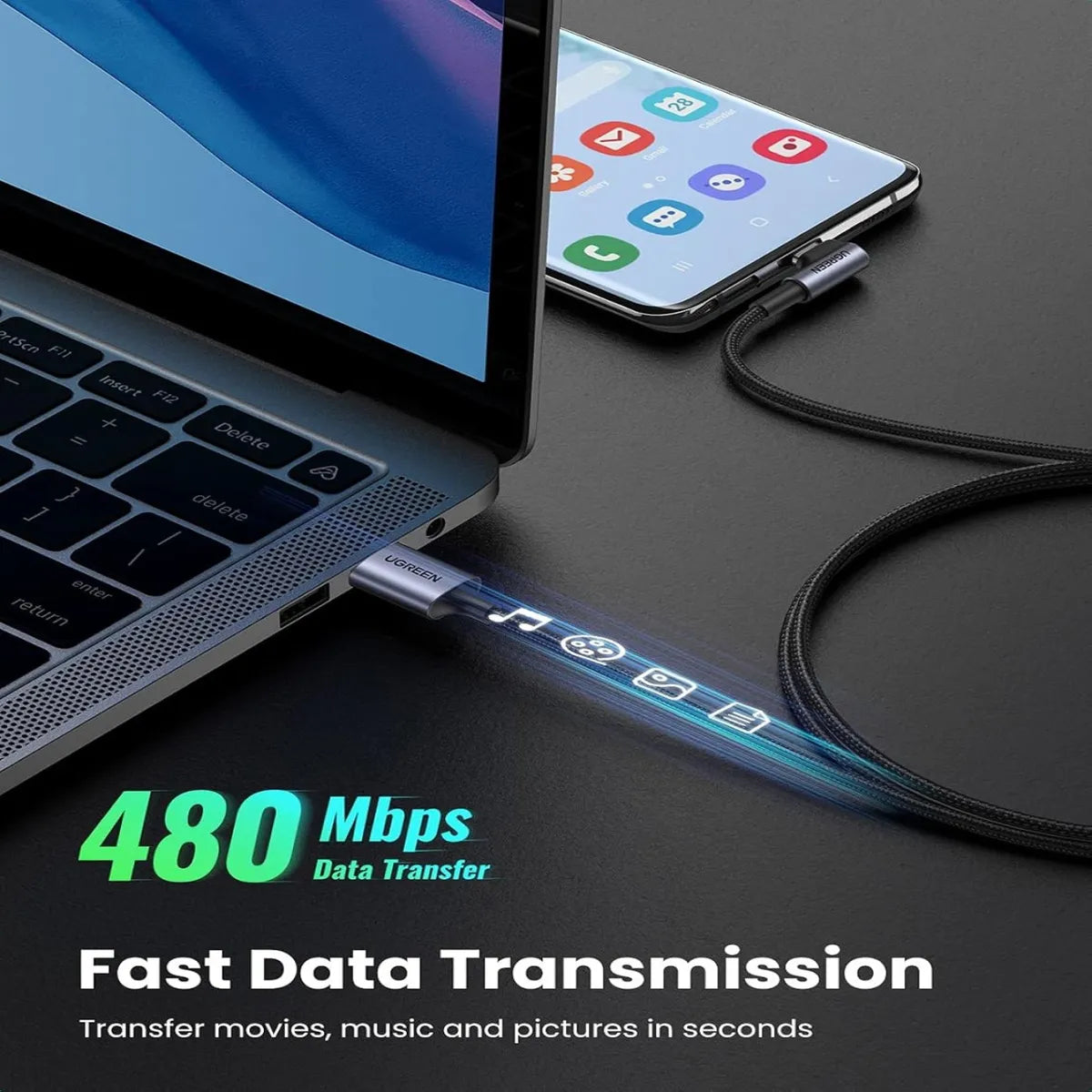 UGREEN US284 50941 Cable USB-C Ángulo 90° 18W Carga Rápida 3A 1m