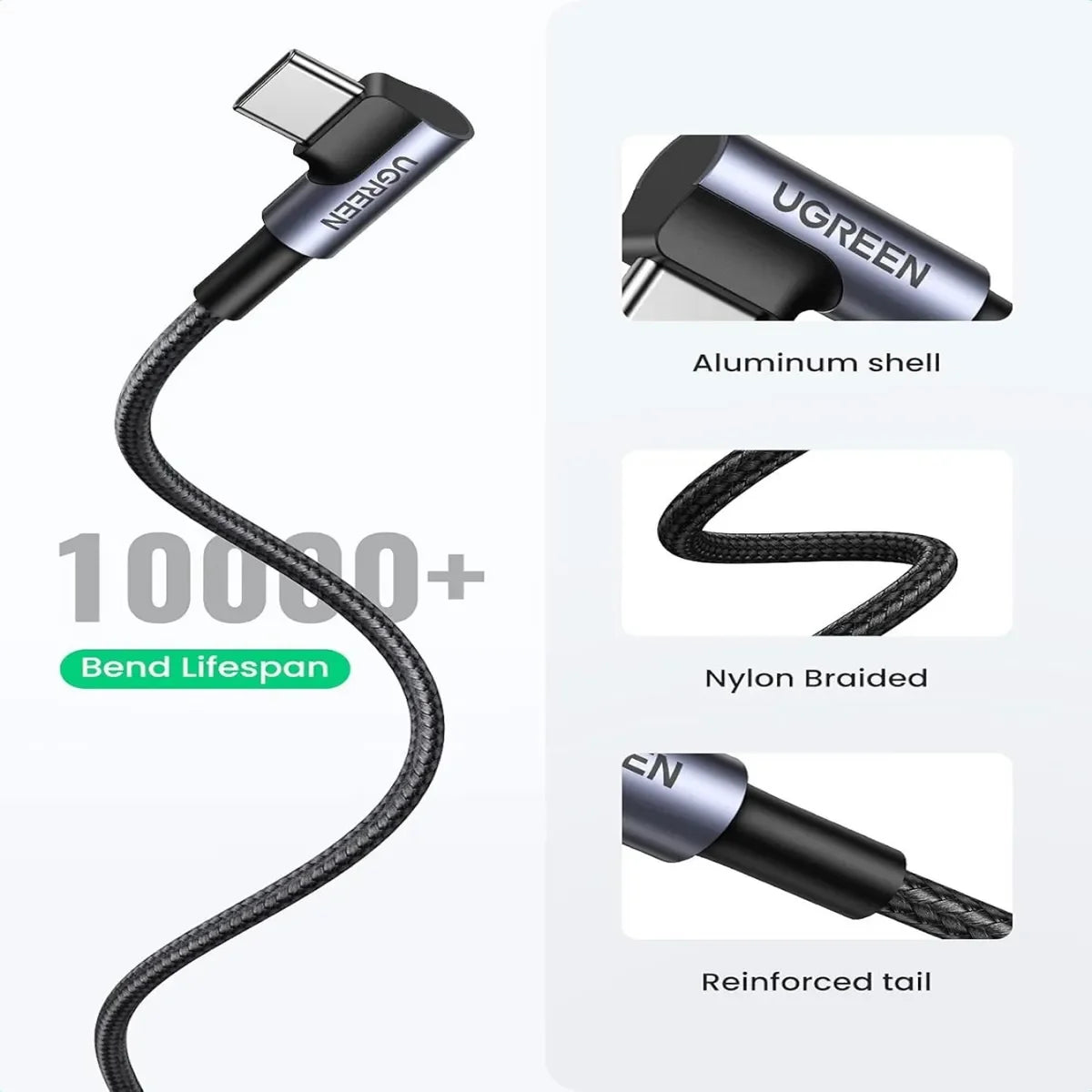 UGREEN US284 50941 Cable USB-C Ángulo 90° 18W Carga Rápida 3A 1m