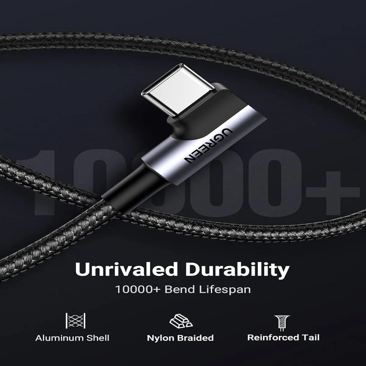 UGREEN US284 50942 Cable 2m USB-C Ángulo 90° 18w Carga Rápida 3A