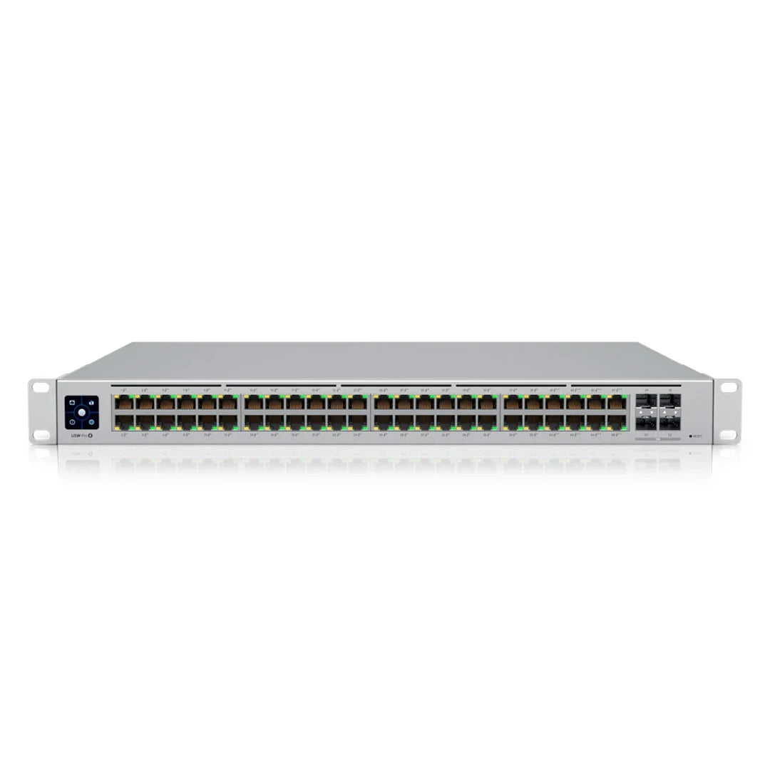 Switch de red profesional 48 puertos PoE montable en rack, ideal para cableado estructurado