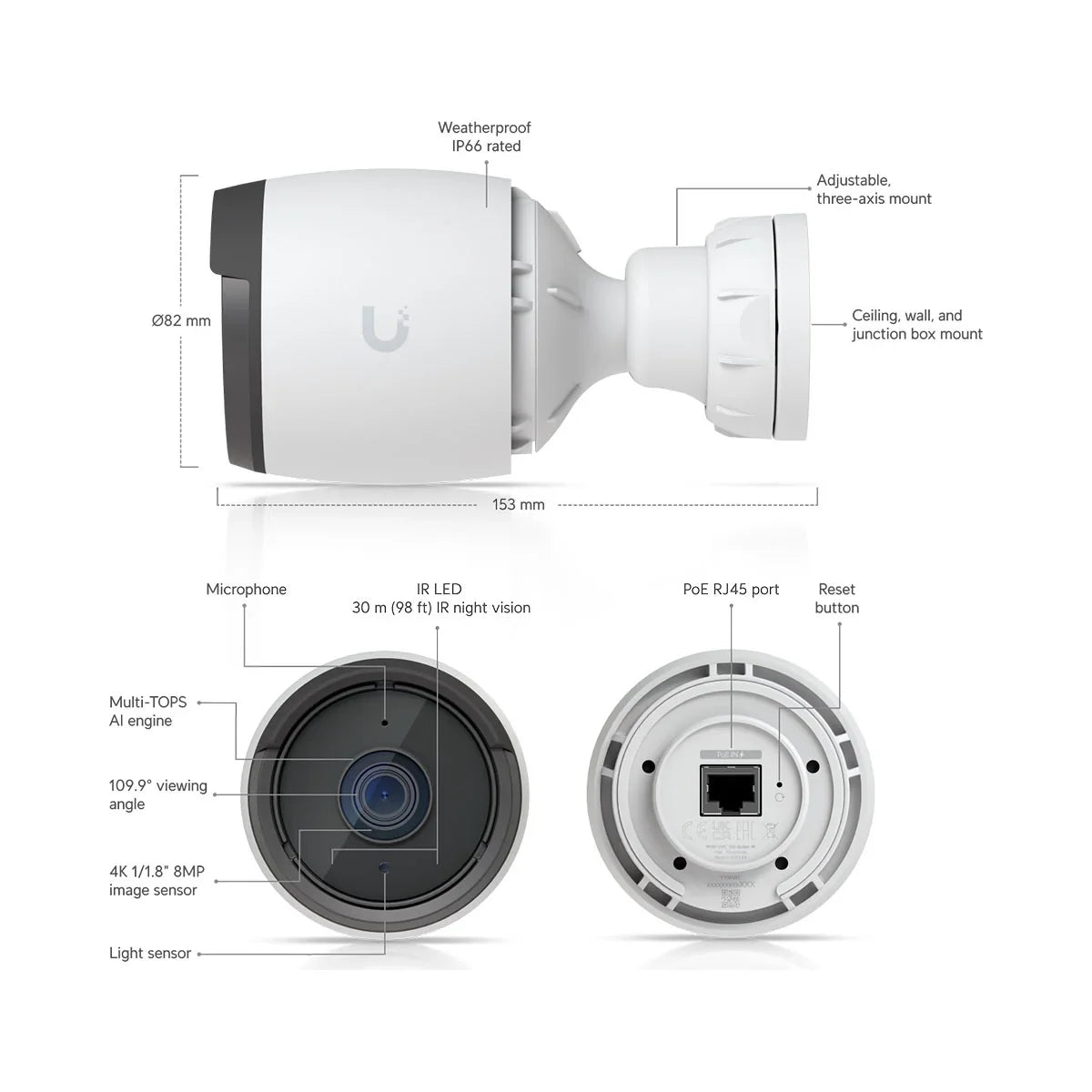 UBIQUITI UVC-G6-BULLET-W Cámara de Seguridad IP 8MP 4K PoE IA