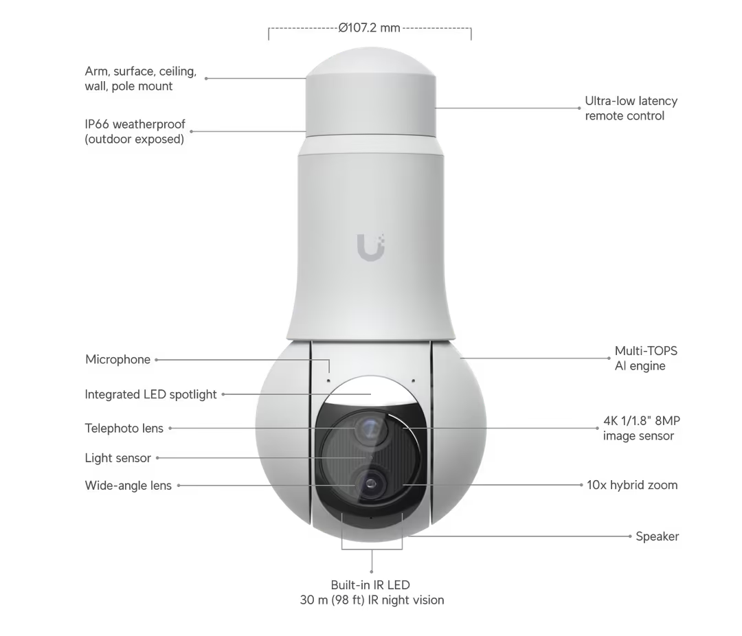 UBIQUITI UVC-G6-PTZ-B Cámara de Seguridad IP PTZ 8MP 4K PoE+ IA