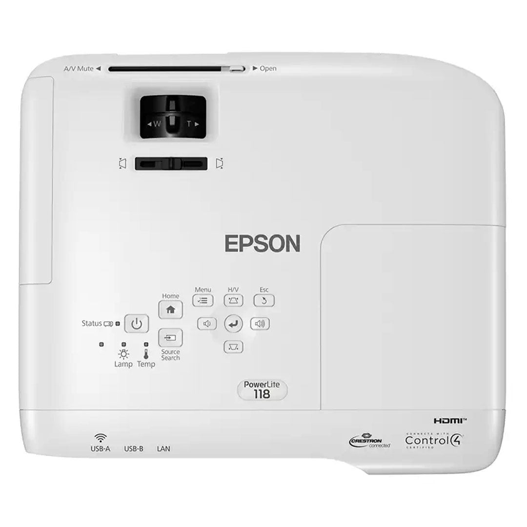 EPSON PowerLite 118 Proyector Multimedia 3800 Lúmenes, 3LCD, XGA, HDMI x2, VGA, LAN, USB - V11HA03020