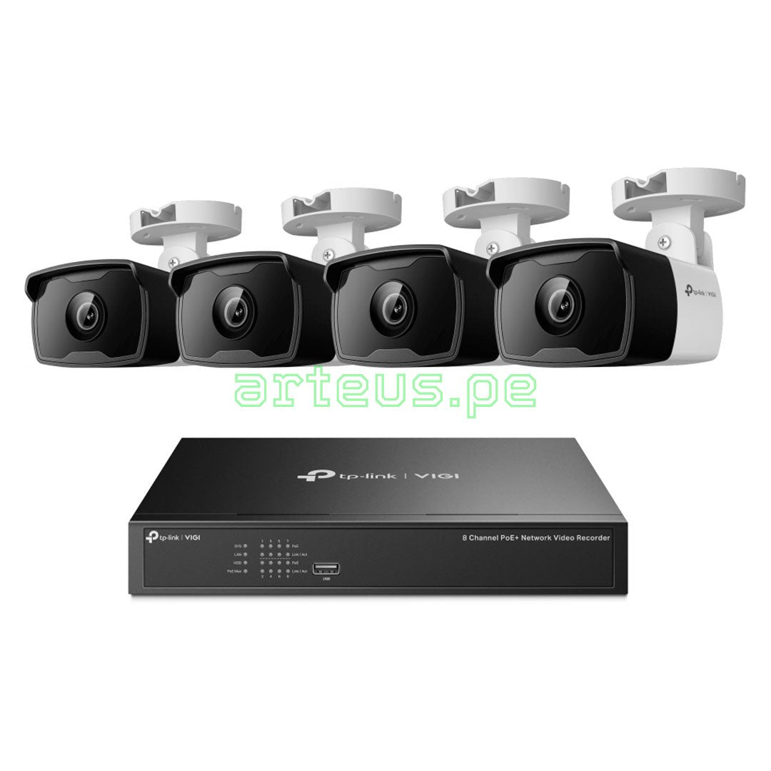 TP-LINK VIGI NK8P-B434I Kit 4 Cámaras Bullet 3MP y NVR 8 Canales