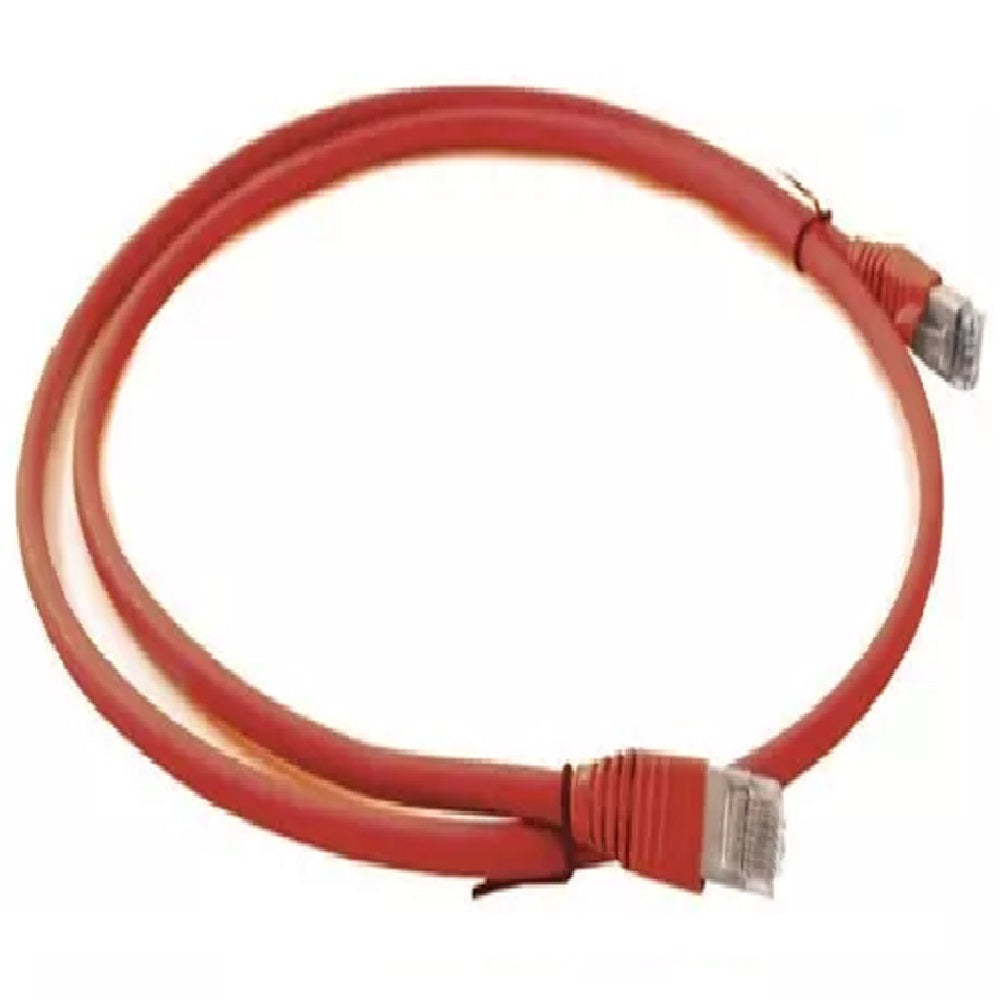 Cable de red Ethernet rojo con conectores RJ45 para cableado estructurado y redes