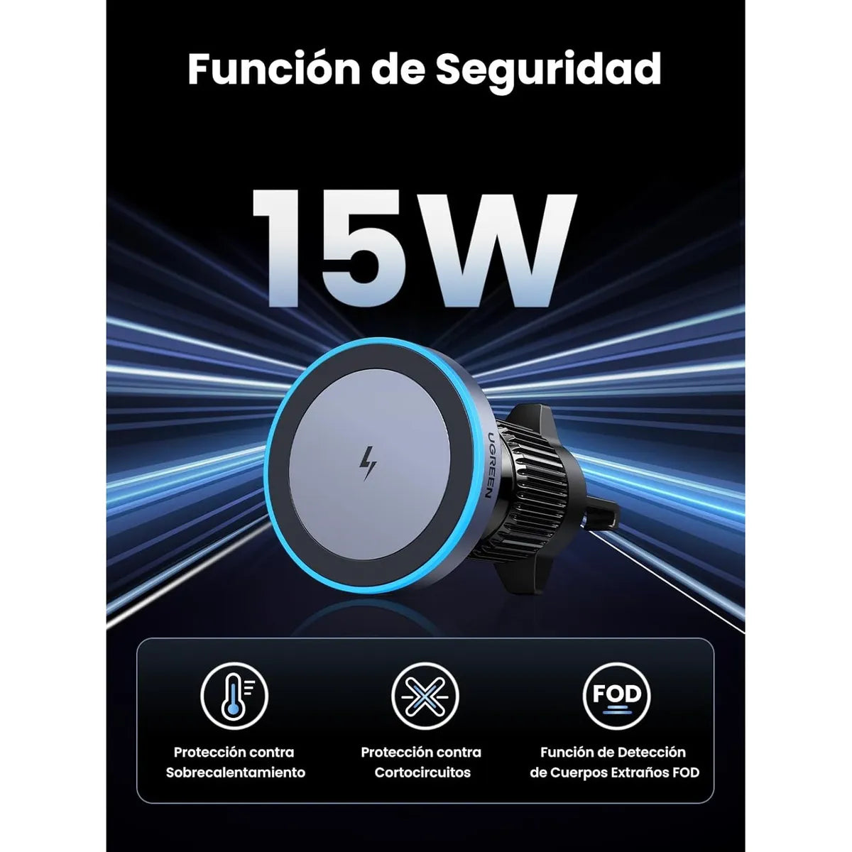 UGREEN W525 35029 Cargador Inalámbrico para Auto 7.5W