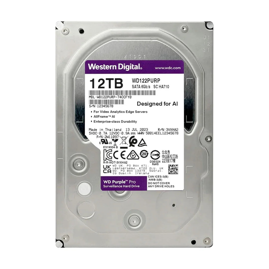 WESTERN DIGITAL WD122PURP Disco Duro 12TB Purple Pro 3.5" SATA 7200 RPM para Videovigilancia