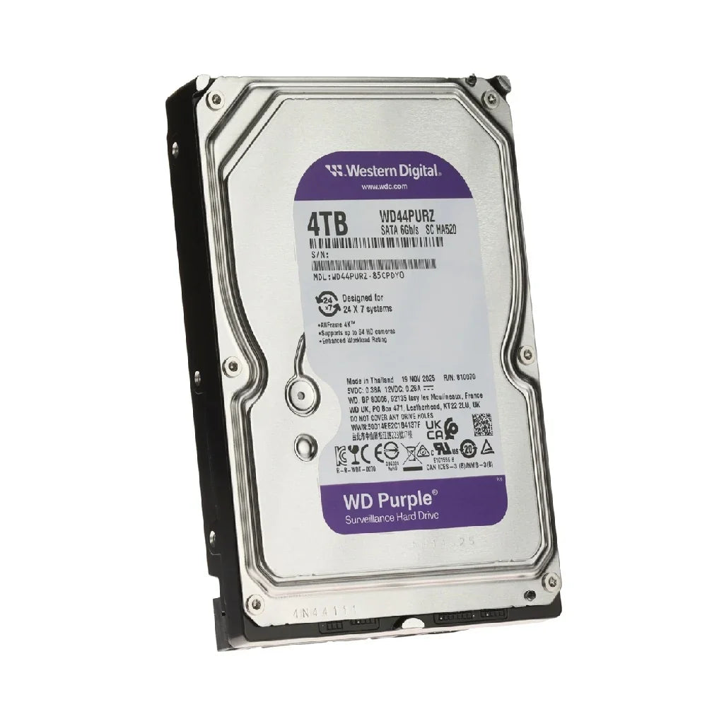 WESTERN DIGITAL WD44PURZ Disco Duro 4TB Purple 3.5" SATA 5400 RPM para Videovigilancia