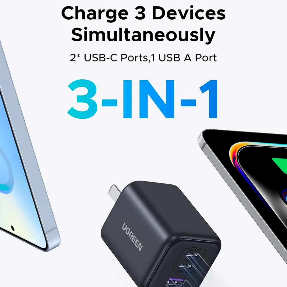 UGREEN X527 65155B Cargador GAN 3 USB-C 1 USB-A 45W