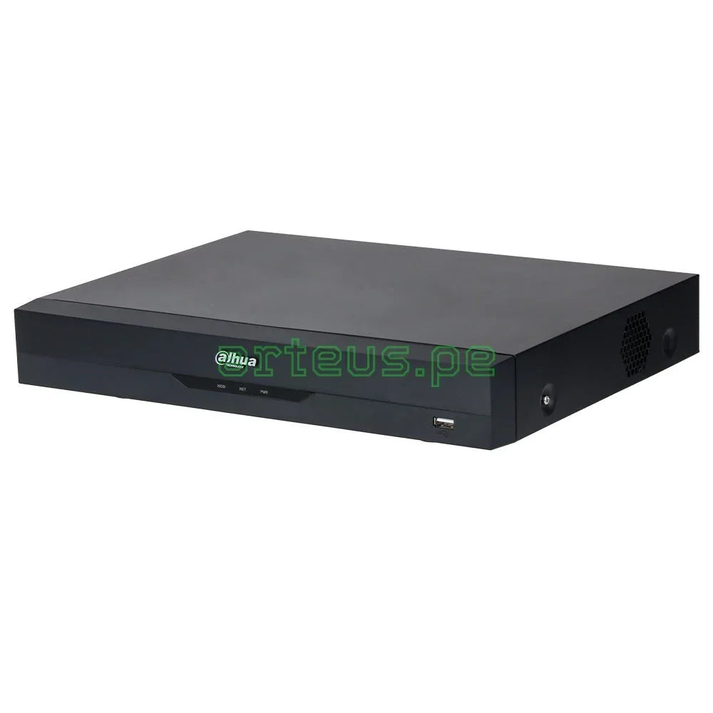 Grabador digital de video negro Dahua, equipo de seguridad electrónica con puerto USB frontal.
