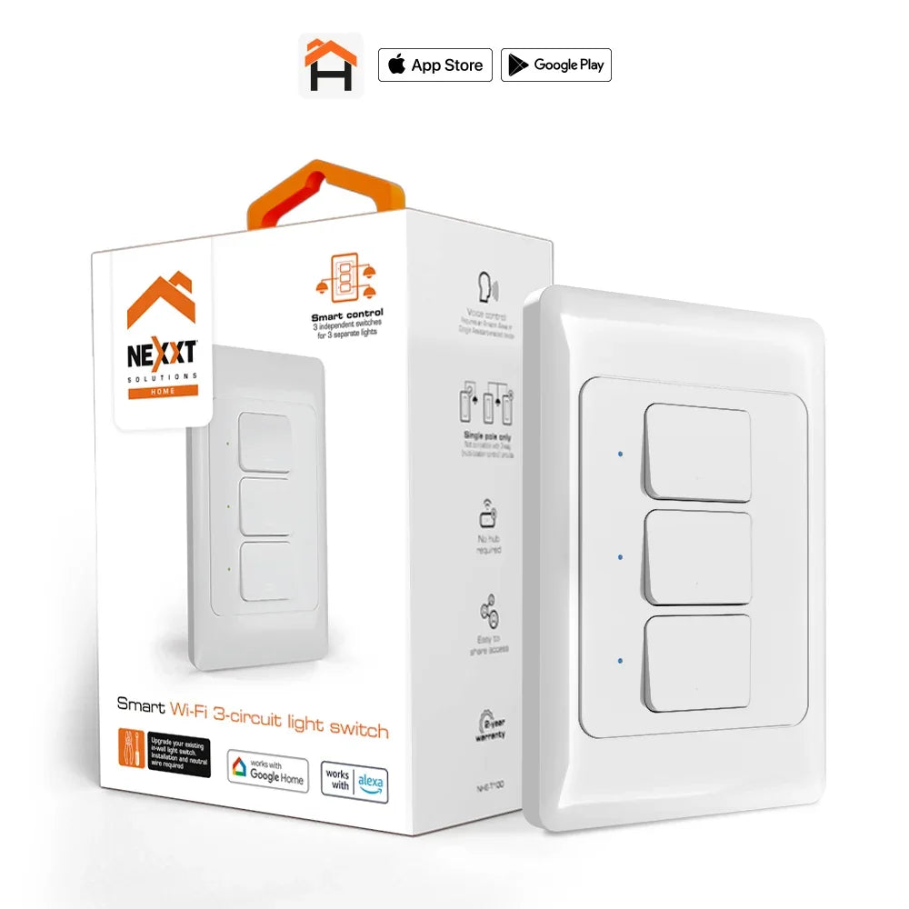 NEXXT SOLUTIONS NHE-T100 Interruptor WiFi Inteligente de 3 Circuitos