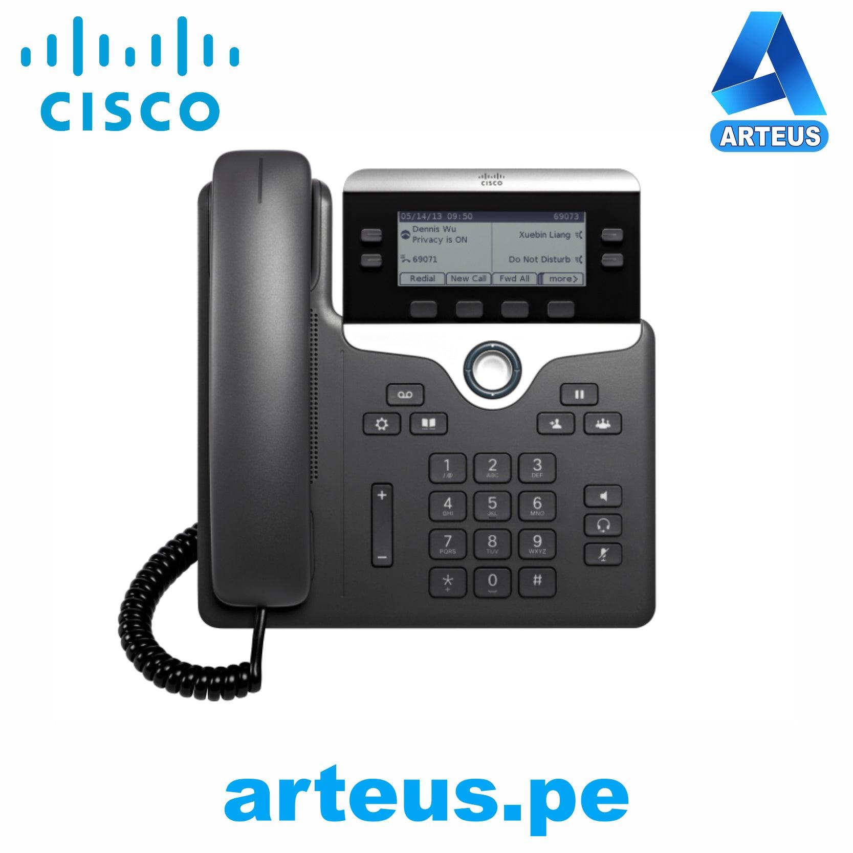 CISCO CP-7821-K9= - Teléfono IP Cisco 7821 - Con cable - Montaje en pared -  Carbón - 2 x Total de línea - VoIP - Licencia de Conexión del Usuario - 2 x  Red RJ-45 - PoE Ports