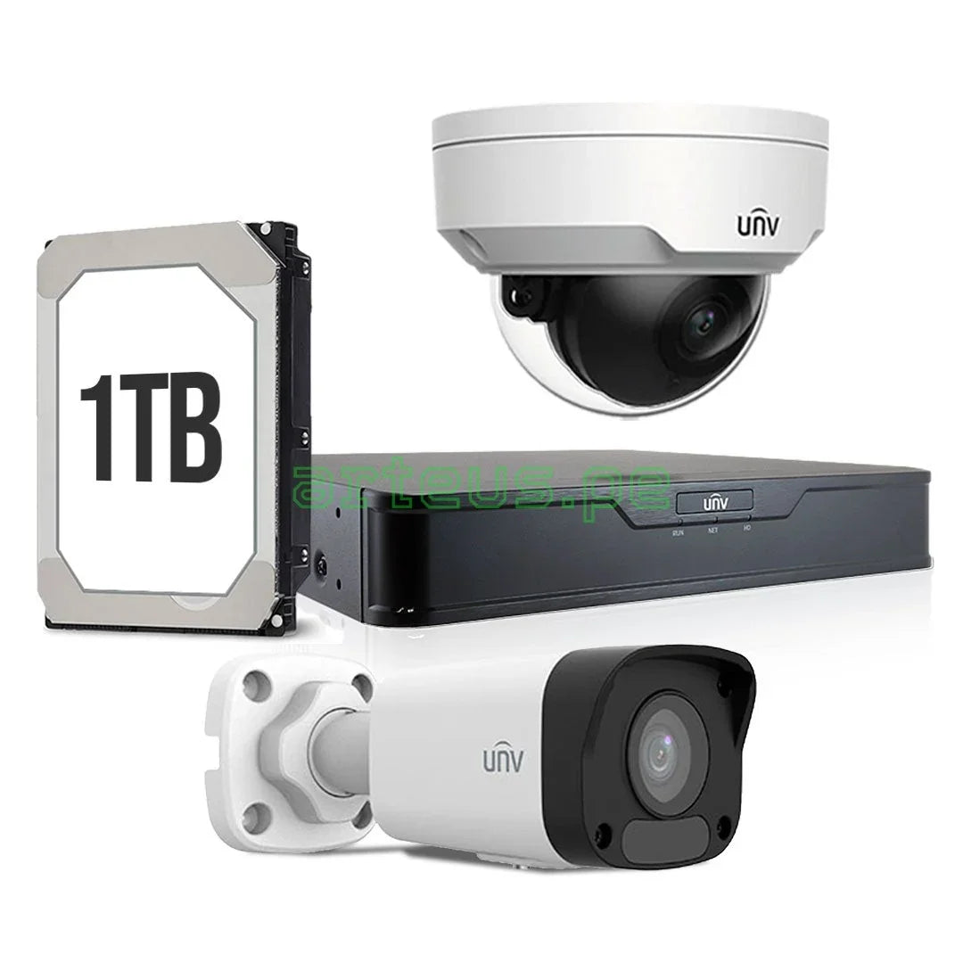 UNIVIEW KITIP-1 Kit cámara de seguridad IP 2MP: NVR 4ch+1Ext+1Int+1TB