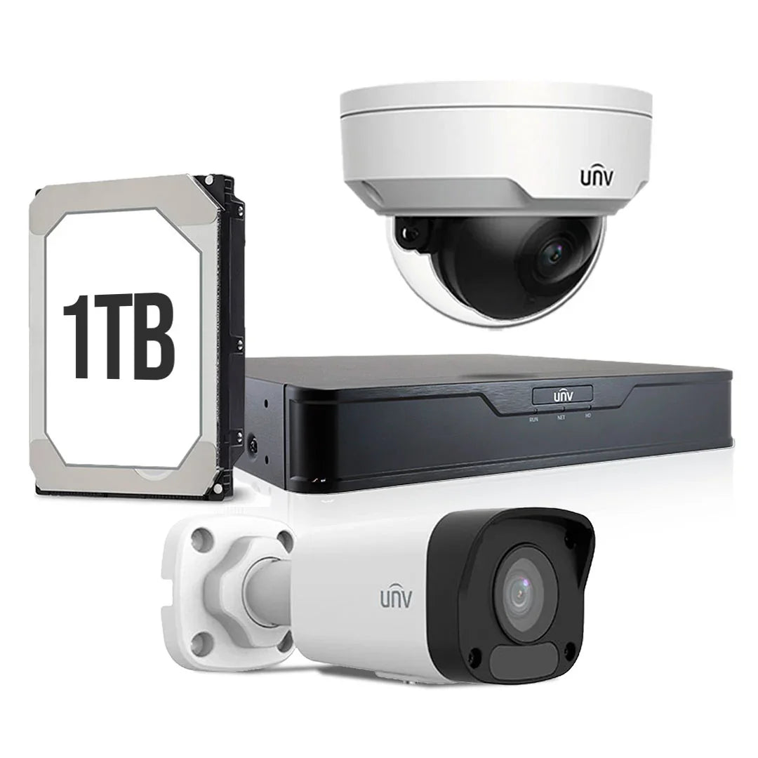 UNIVIEW KITIP-4 Kit cámara de seguridad IP 2MP: NVR 8ch+1Ext+1Int+1TB