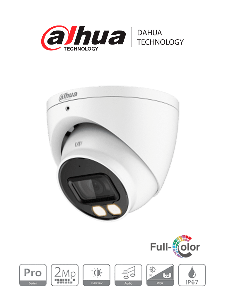 DAHUA DH-HAC-HDW2249T-A-LED Cámara de vigilancia domo 2mp full hd lente 3.6mm. wdr ip67. visión nocturna led 40m con micrófono full color - ARTEUS