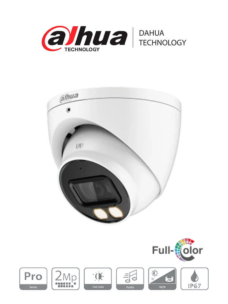 DAHUA DH-HAC-HDW2249T-A-LED Cámara de vigilancia domo 2mp full hd lente 3.6mm. wdr ip67. visión nocturna led 40m con micrófono full color - ARTEUS