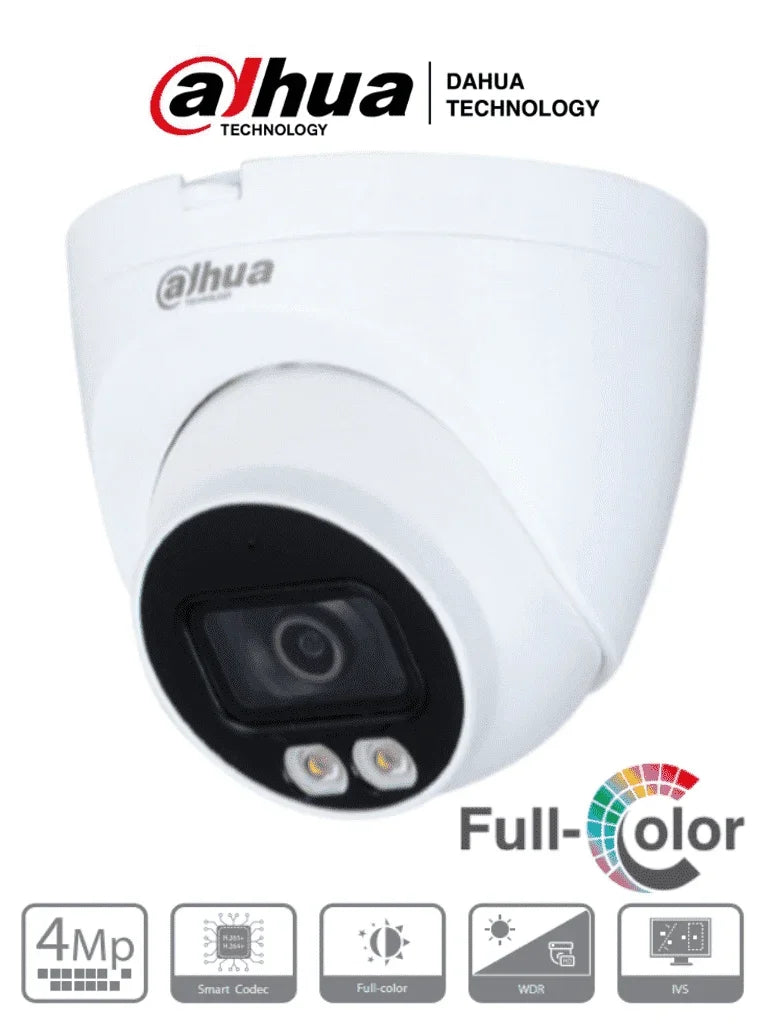 Cámara de vigilancia IP domo 4MP Dahua, lente de 2.8mm, visión nocturna LED, Full Color.