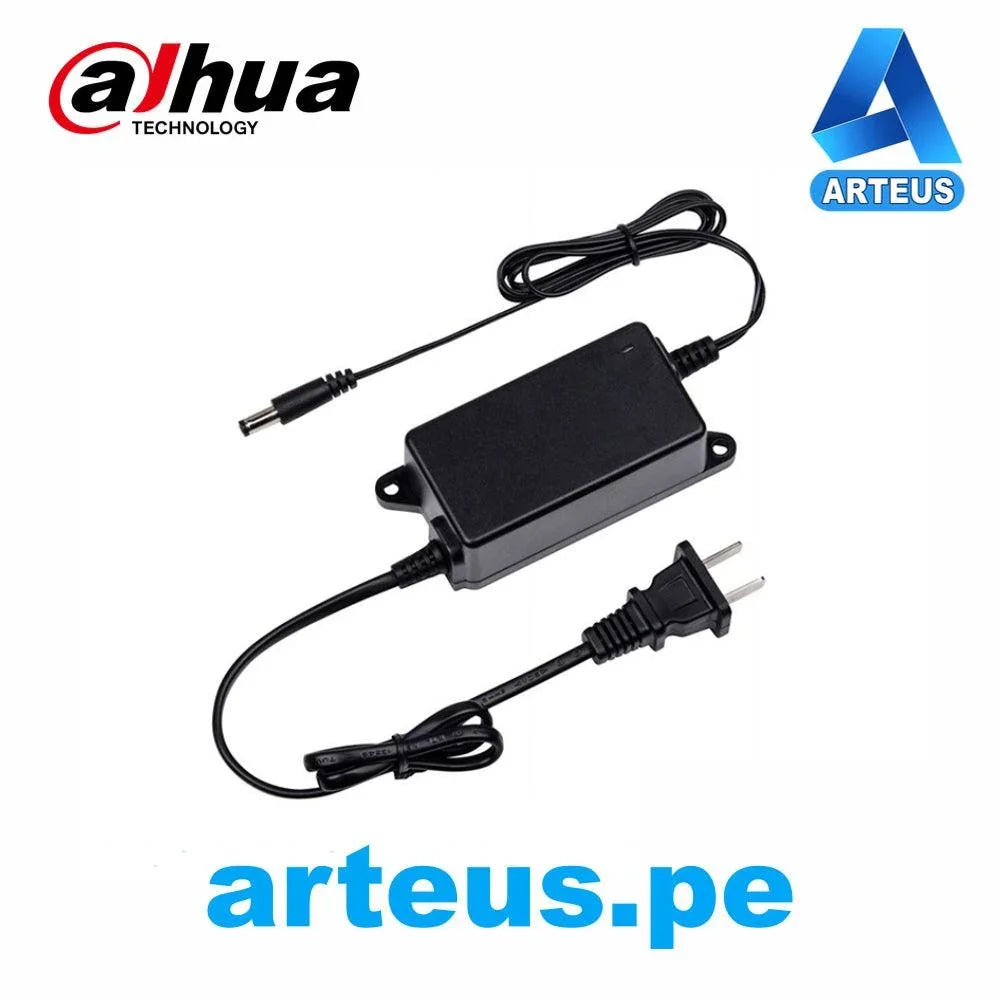 Fuente de alimentación 12V 2A para cámaras de vigilancia, cable y enchufe visibles.