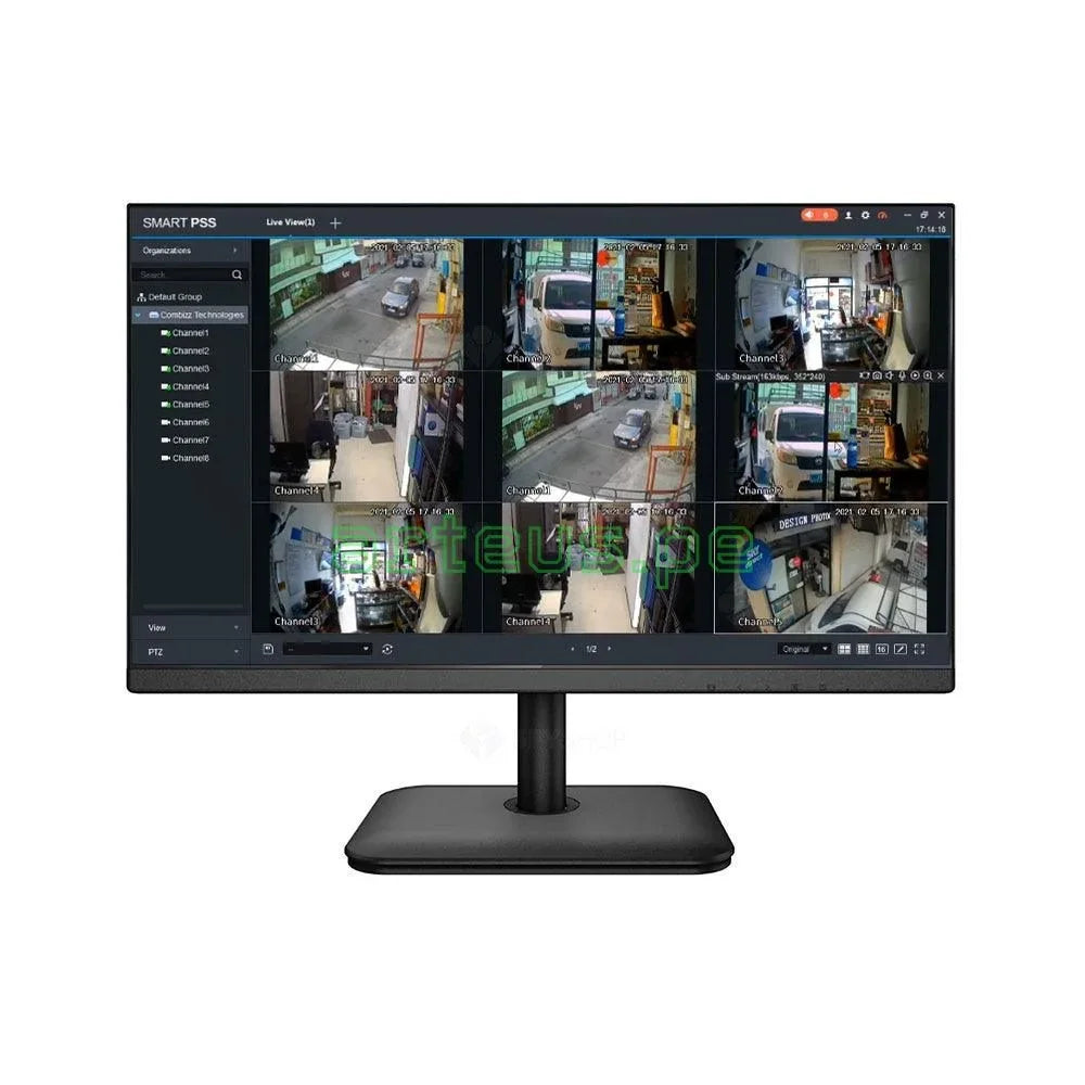 Monitor de 24 pulgadas mostrando vigilancia de cámaras de seguridad en tiempo real