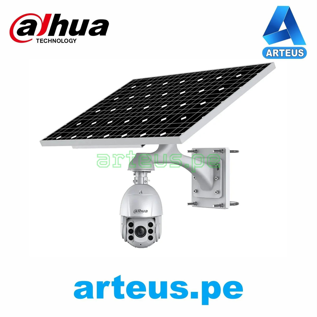 DAHUA KIT-SOLAR-PTZ Kit de camara de vigilancia IP SOLAR PTZ 2K Zoom 32X 4G Incluye: 1 Panel solar + 1 Domo PTZ 4MP Vision nocturna 150m. - ARTEUS