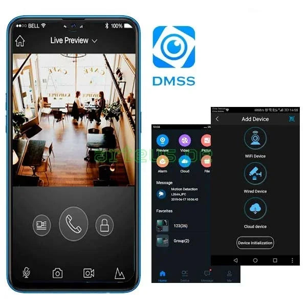 Vista previa de cámara de seguridad en app DMSS, monitorización remota desde smartphone
