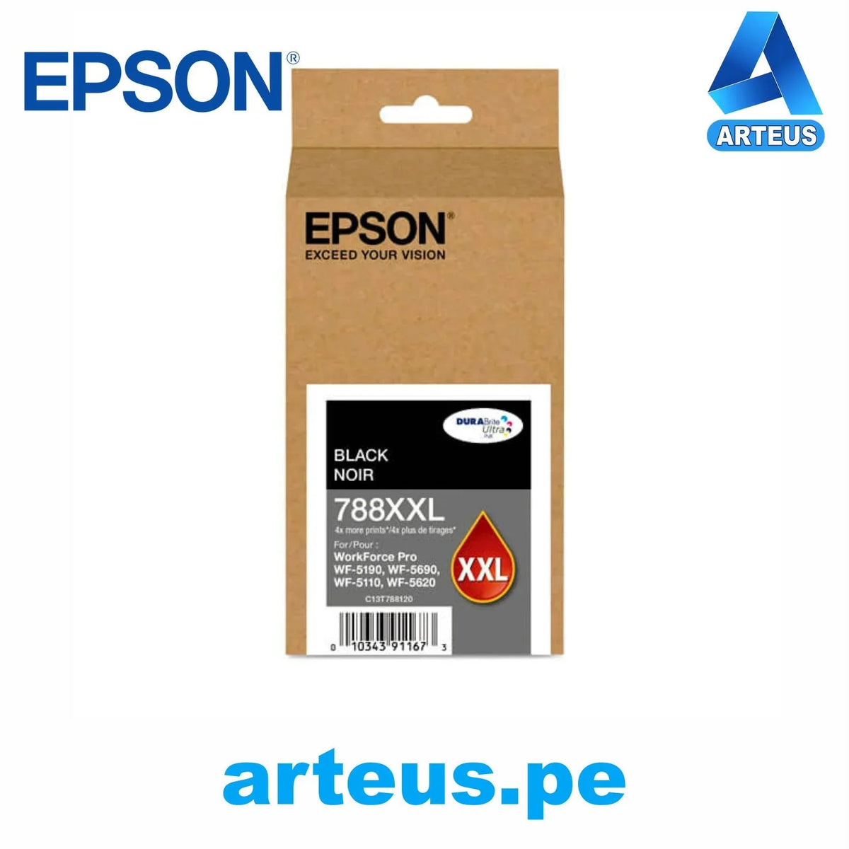 EPSON T788XXL120-AL - Cartucho de Tinta Epson T788XXL DuraBrite Pro Negro para WorkForce Pro WF-5690-5190. - ARTEUS