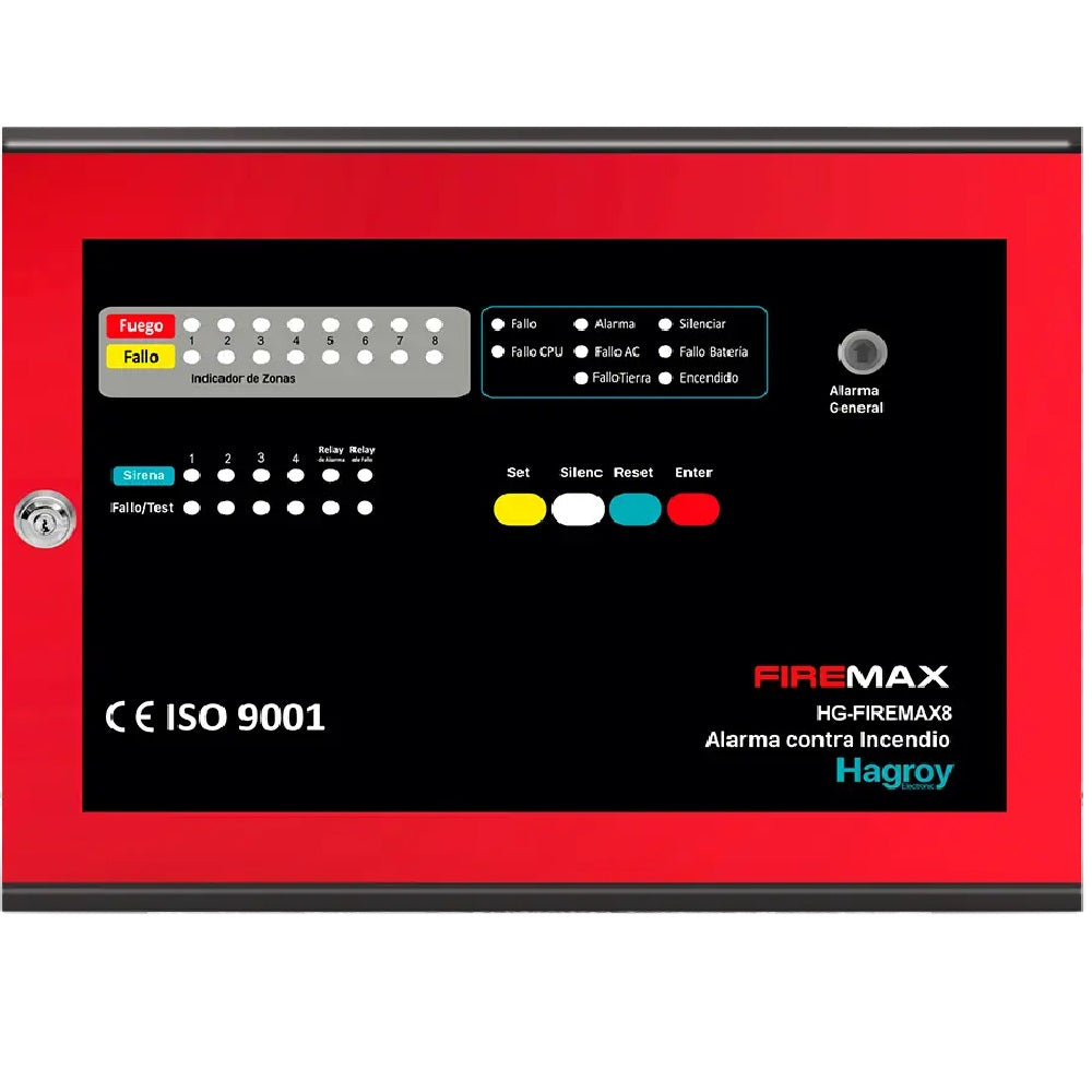 HAGROY HG-FIREMAX8 Panel de Alarma Contra Incendio Convencional 8 Zonas 24V 2 Hilos