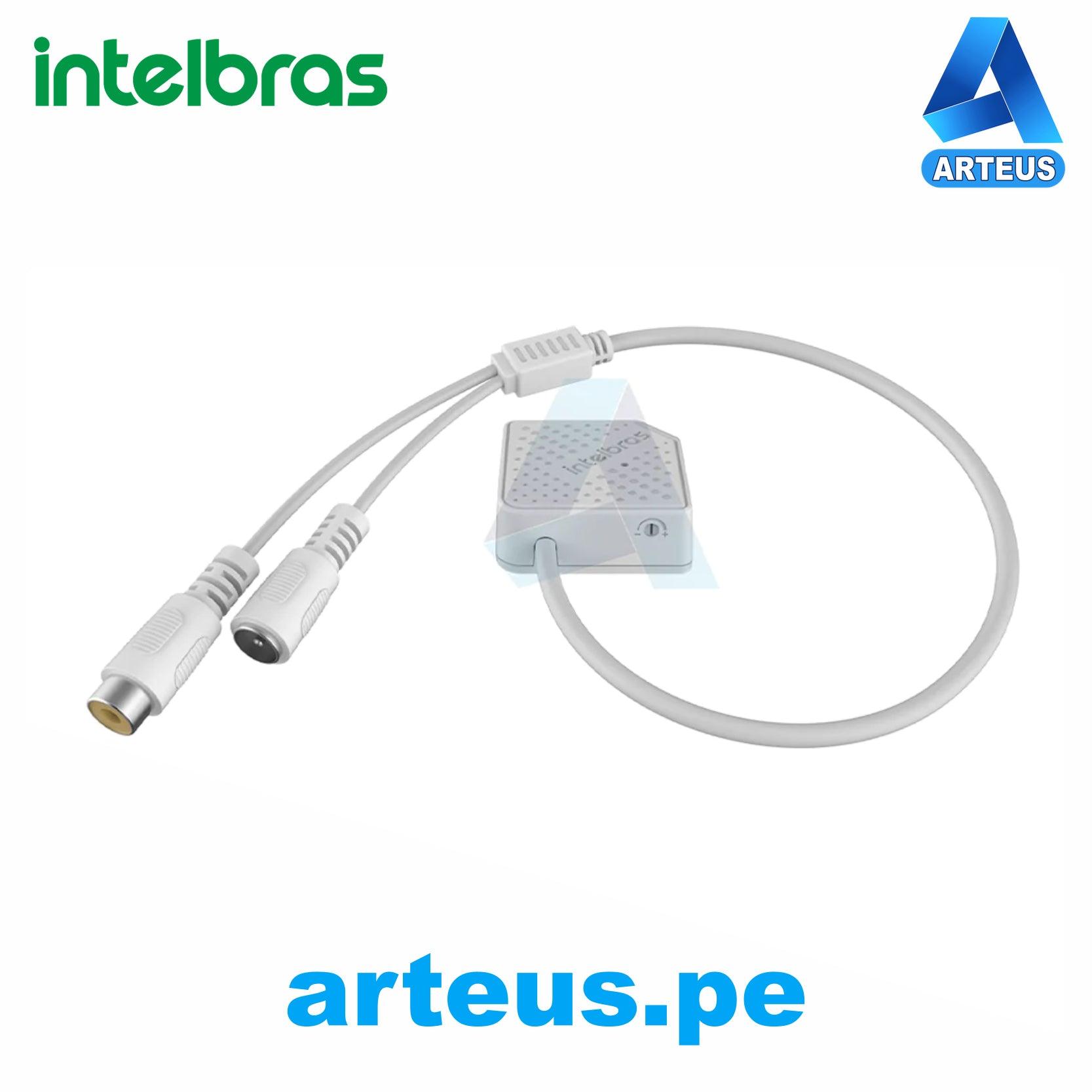 Micrófono de alta fidelidad blanco para cámaras de seguridad con cables y conectores