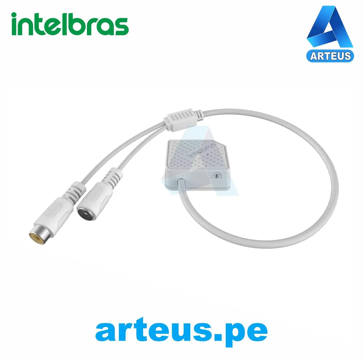 Micrófono de alta fidelidad blanco para cámaras de seguridad con cables y conectores