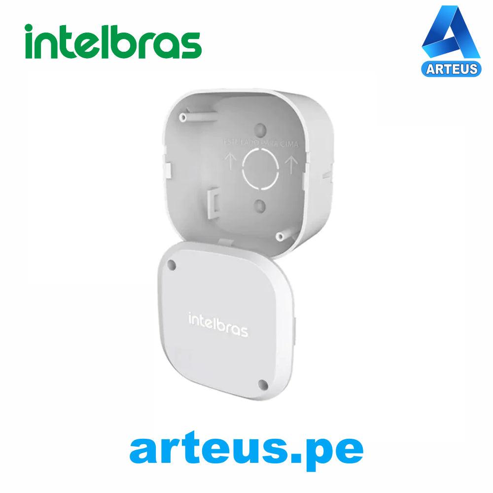 Caja blanca para cámaras de seguridad, cuadrada, abierta, con logo visible, fondo blanco.