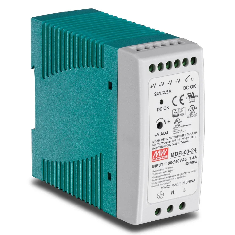 Fuente de alimentación industrial Mean Well MDR-60-24 para sistemas de cableado y redes