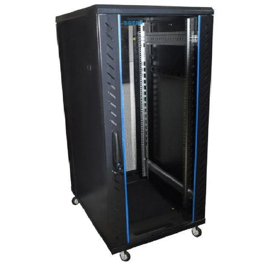 TOTEN G4.6827.7801, Gabinete de Piso 27RU Puerta delantera vidrio y posterior doble microperforada 1.40(Alt) x 0.60(Anc) x 0.80(P)